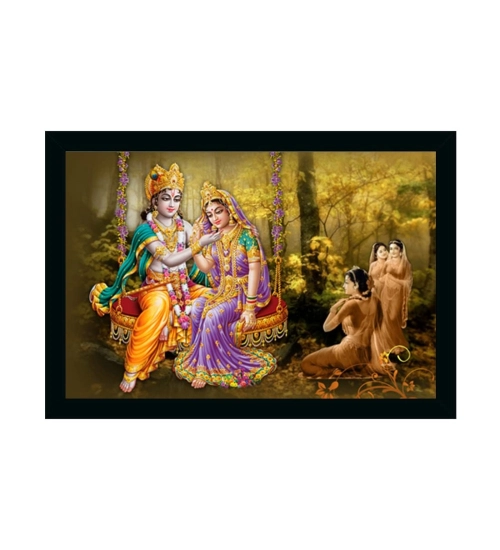 Radha Krishna Painting Vinyl Sparkle Coated with Synthetic Photo Frame (Multicolor)