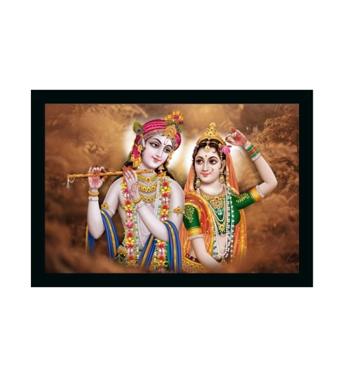 Radha Krishna Painting Vinyl Sparkle Coated with Synthetic Photo Frame (Multicolor)