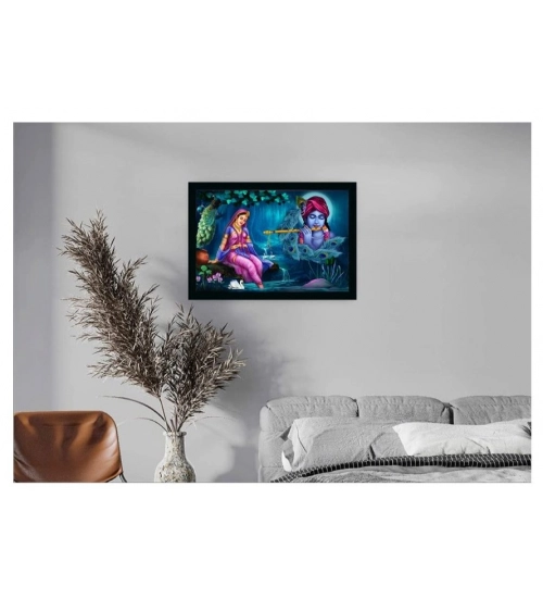 Radha Krishna Painting with Synthetic Photo Frame (Multicolor)