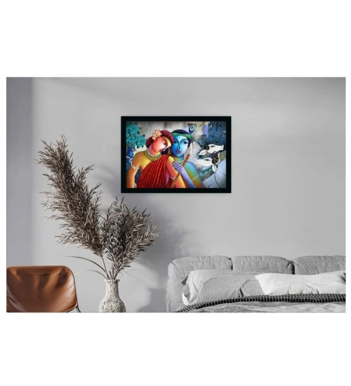 Radha Krishna Painting with Synthetic Photo Frame (Multicolor)