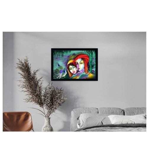 Radha Krishna Painting with Synthetic Photo Frame (Multicolor)