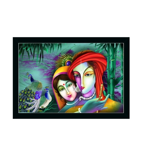 Radha Krishna Painting with Synthetic Photo Frame (Multicolor)