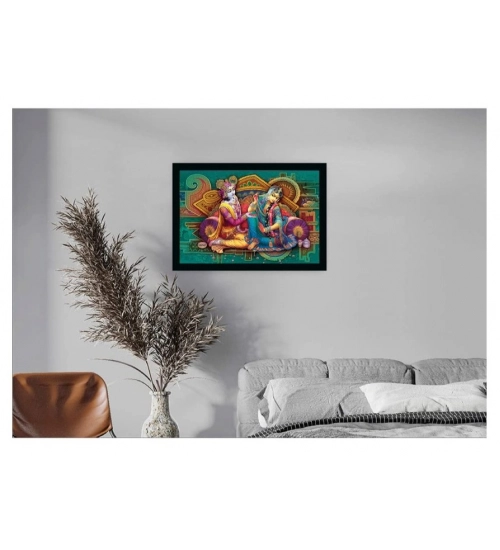 Radha Krishna Painting with Synthetic Photo Frame (Multicolor)