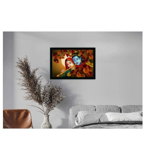 Radha Krishna Painting with Synthetic Photo Frame (Multicolor)