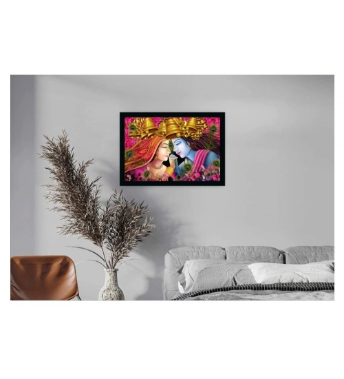 Radha Krishna Painting with Synthetic Photo Frame (Multicolor)