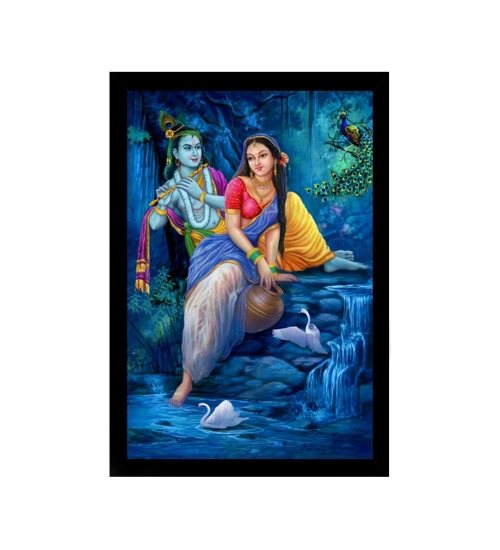 Radha Krishna Painting with Synthetic Photo Frame (Multicolor)