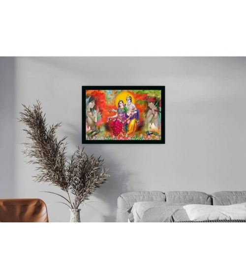 Radha Krishna Painting with Synthetic Photo Frame (Multicolor)