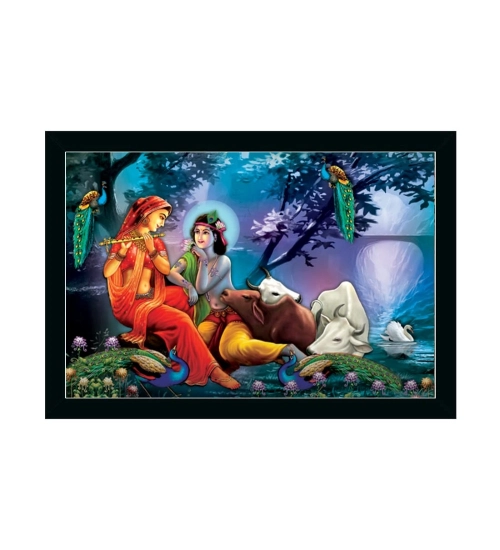 Radha Krishna Painting with Synthetic Photo Frame (Multicolor)