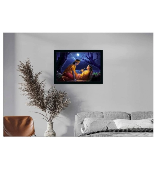 Radha Krishna Painting with Synthetic Photo Frame (Multicolor)