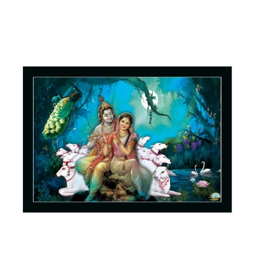 Radha Krishna Painting with Synthetic Photo Frame (Multicolor)