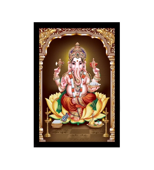Ganesh Photo with Synthetic Fram (Multicolor)