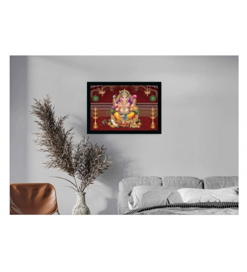 Ganesh Photo with Synthetic Photo Frame (Multicolor)
