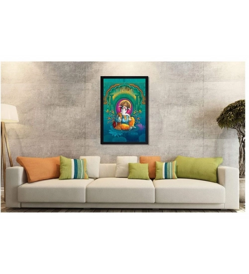 Ganesh Photo with Synthetic Photo Frame (Multicolor)