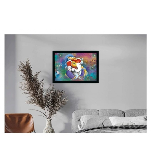 Ganesh Photo with Synthetic Photo Frame (Multicolor)