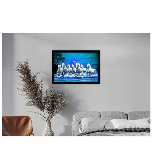 Seven Running Horses Vastu Painting with Frame (Multicolor)