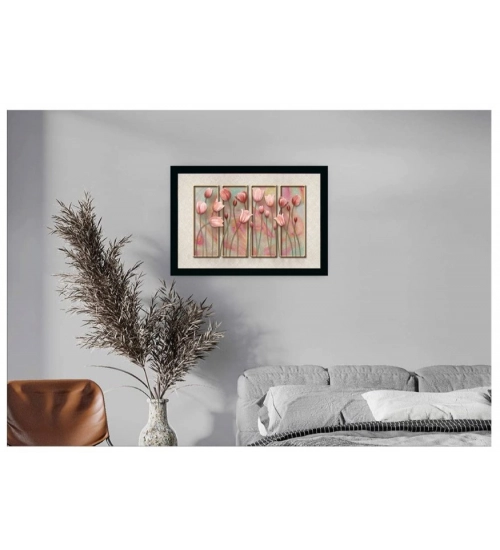 Flower Painting Vinyl Sparkle Coated with Synthetic Photo Frame (Multicolor)