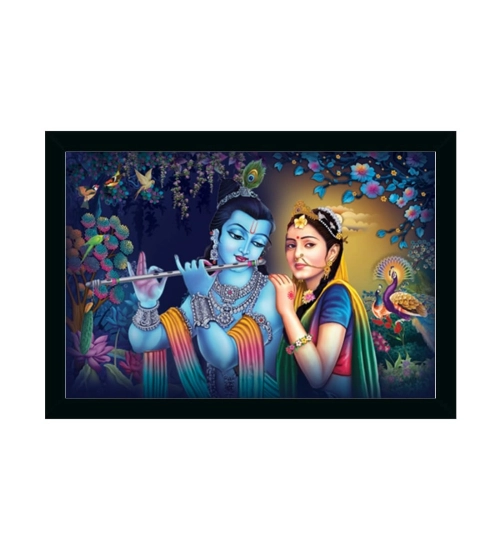 Radha Krishna Painting with Synthetic Photo Frame (Multicolor)
