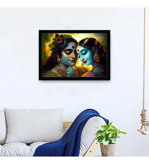 Radha Krishna Painting with Synthetic Photo Frame (Multicolor)