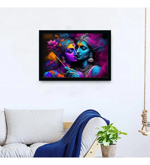 Radha Krishna Painting with Synthetic Photo Frame (Multicolor)