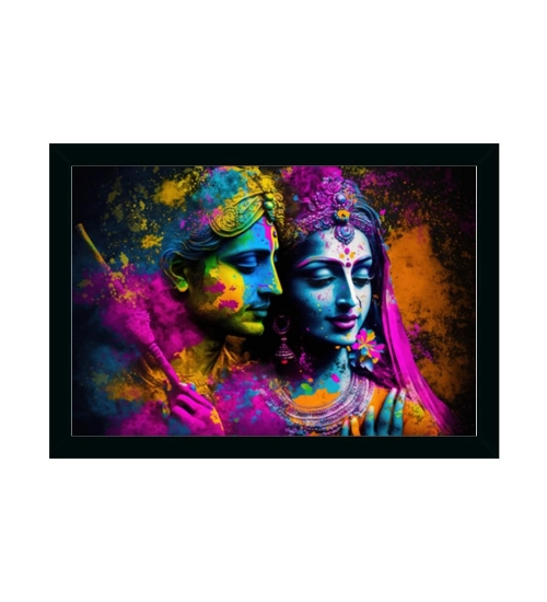 Radha Krishna Painting with Synthetic Photo Frame (Multicolor)