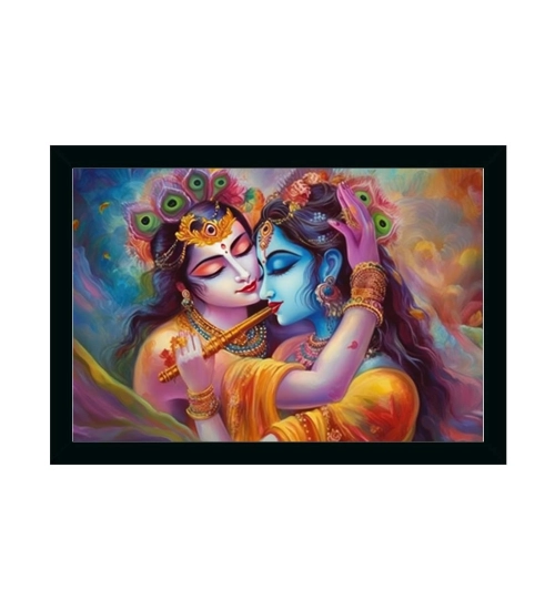 Radha Krishna Painting with Synthetic Photo Frame (Multicolor)