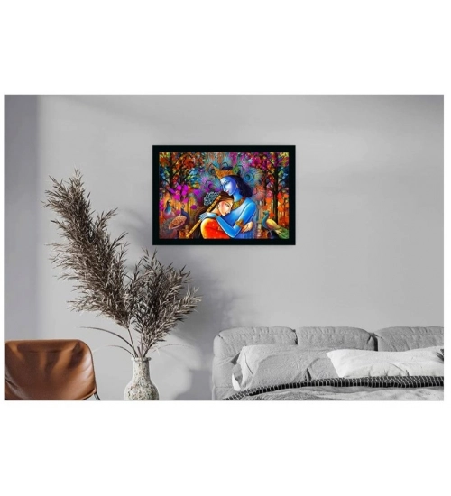 Radha Krishna Painting with Synthetic Photo Frame (Multicolor)