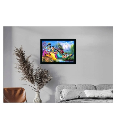 Radha Krishna Painting with Synthetic Photo Frame (Multicolor)
