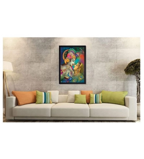 Radha Krishna Painting with Synthetic Photo Frame (Multicolor)