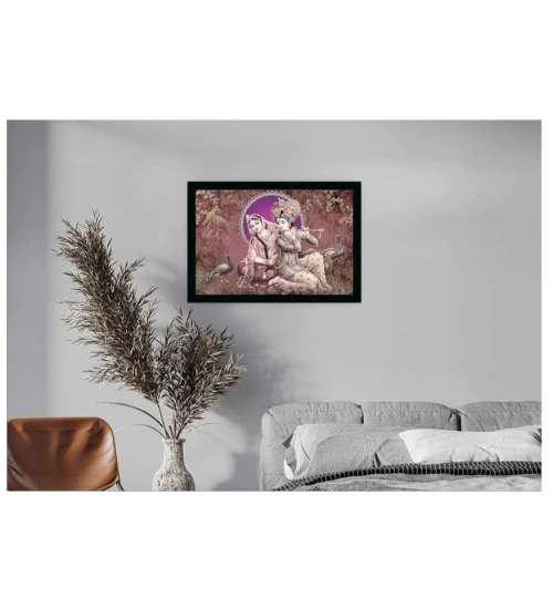 Radha Krishna Painting with Synthetic Photo Frame (Multicolor)