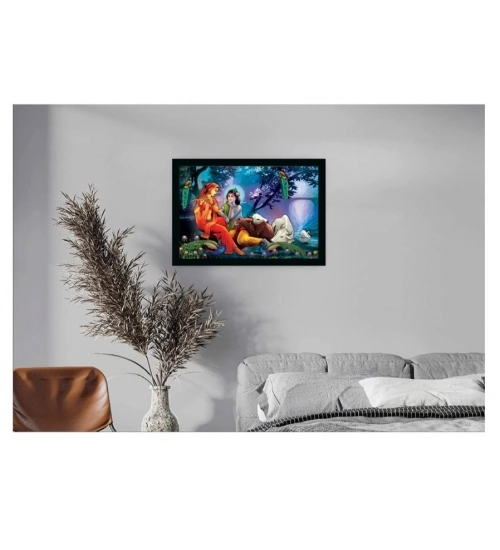 Radha Krishna Painting Vinyl Sparkle Coated with Synthetic Photo Frame (Multicolor)