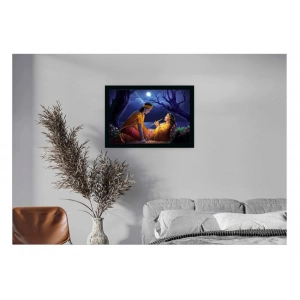Generic Radha Krishna Painting Vinyl Sparkle Coated with Synthetic Photo Frame (Multicolor)