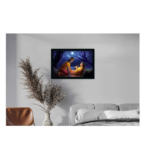 Radha Krishna Painting Vinyl Sparkle Coated with Synthetic Photo Frame (Multicolor)
