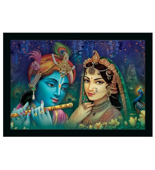 Radha Krishna Painting with Synthetic Photo Frame with Sparkle Coated (Multicolor)