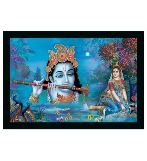 Radha Krishna Painting Vinyl Sparkle Coated with Synthetic Photo Frame (Multicolor)