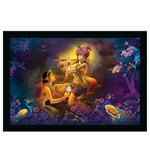 Radha Krishna Painting Vinyl Sparkle Coated with Synthetic Photo Frame (Multicolor)