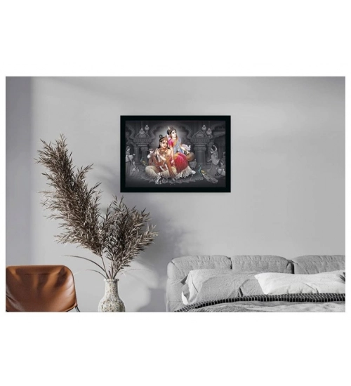 Radha Krishna Painting Vinyl Sparkle Coated with Synthetic Photo Frame (Multicolor)