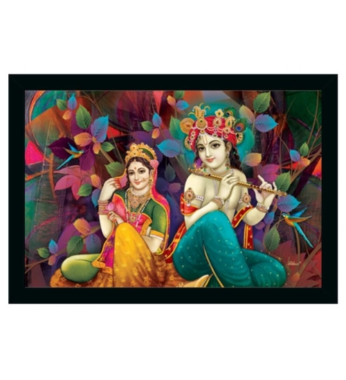 Radha Krishna Painting Vinyl Sparkle Coated with Synthetic Photo Frame (Multicolor)