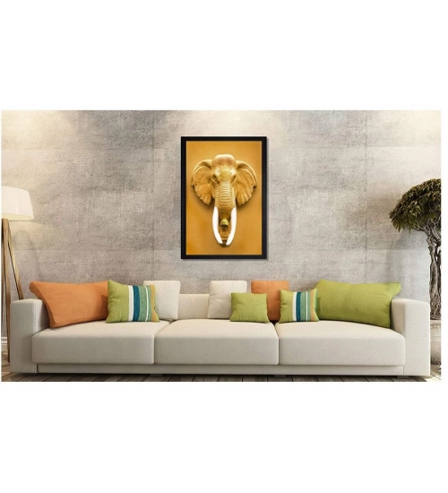 Elephant Painting Vinyl Sparkle Coated with Synthetic Photo Frame (Multicolor)