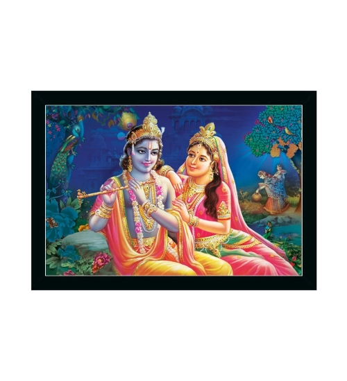 Radha Krishna Painting with Synthetic Photo Frame (Multicolor)