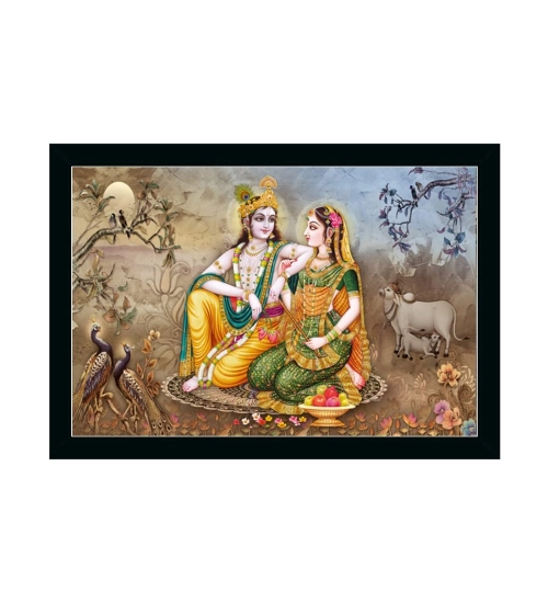 Radha Krishna Painting with Synthetic Photo Frame (Multicolor)