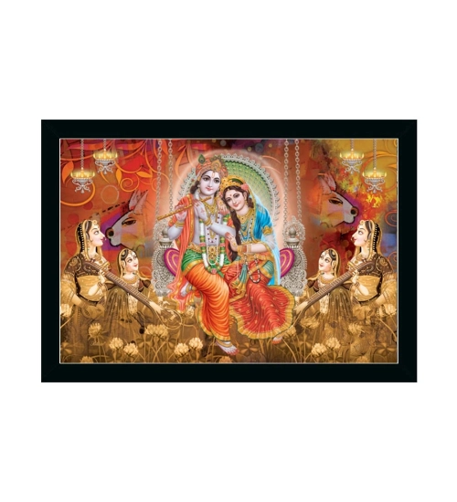 Radha Krishna Painting with Synthetic Photo Frame (Multicolor)