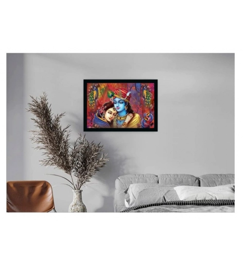 Radha Krishna Painting with Synthetic Photo Frame (Multicolor)