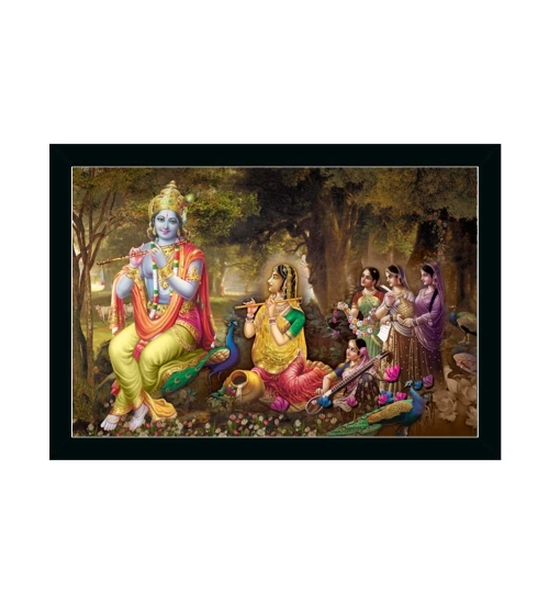 Radha Krishna Painting with Synthetic Photo Frame (Multicolor)