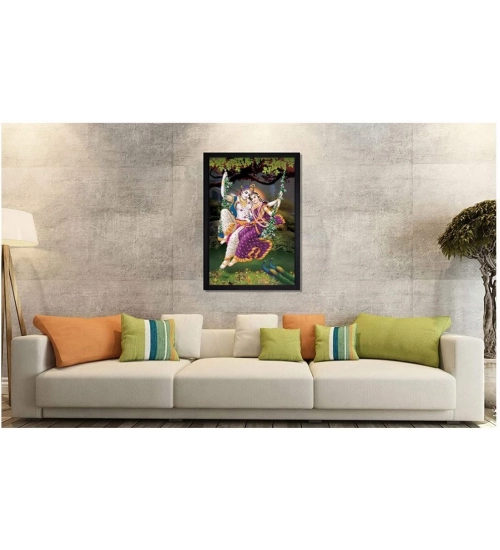 Radha Krishna Painting with Synthetic Photo Frame (Multicolor)