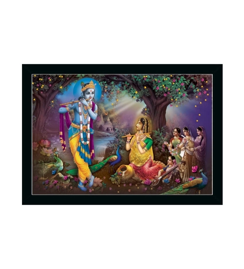 Radha Krishna Painting with Synthetic Photo Frame (Multicolor)