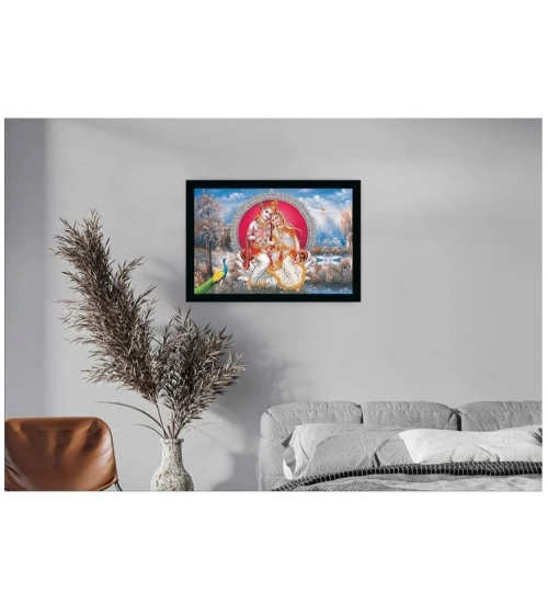 Radha Krishna Painting with Synthetic Photo Frame (Multicolor)