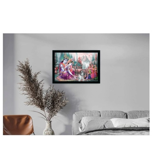 Radha Krishna Painting with Synthetic Photo Frame (Multicolor)
