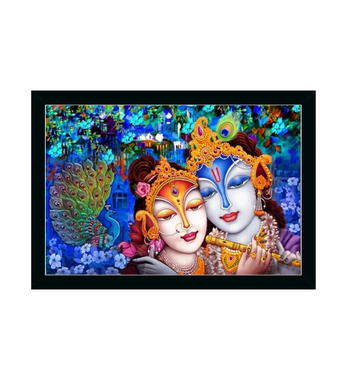 Radha Krishna Painting with Synthetic Photo Frame (Multicolor)