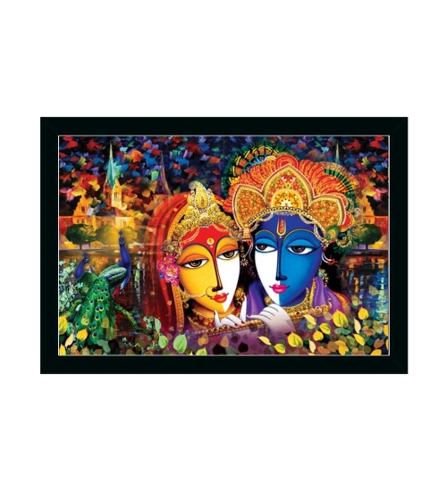 Radha Krishna Painting with Synthetic Photo Frame (Multicolor)