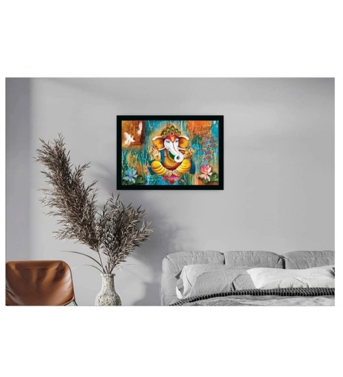 Ganesh Photo with Synthetic Photo Frame (Multicolor)